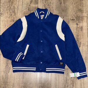 Hudson Blue and White Men's Varsity Sweater